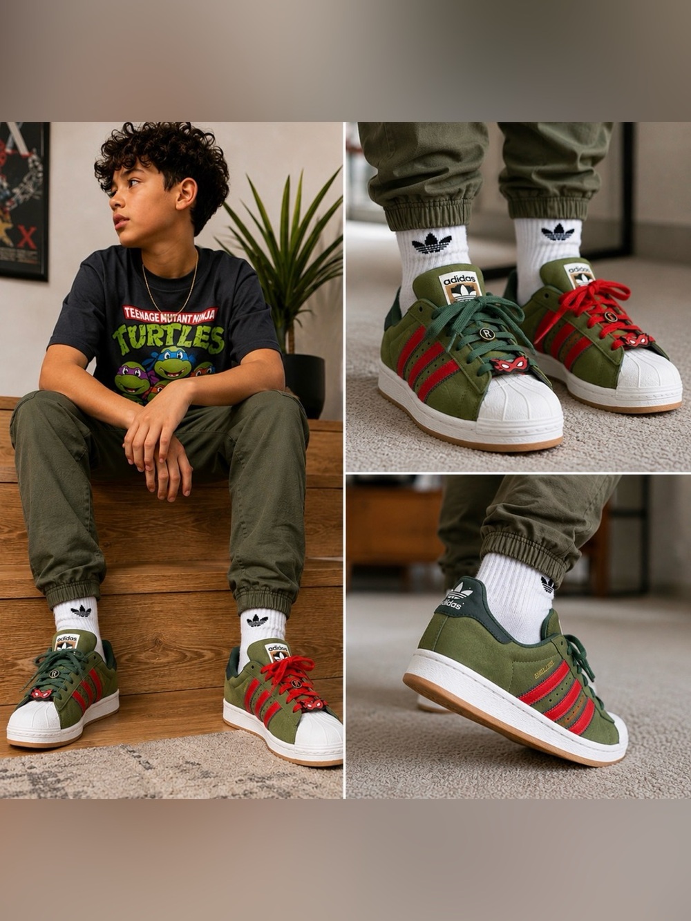 Teenage Mutant Ninja Turtles Shell-toe Adidas  Green Sneakers with Red Stripes